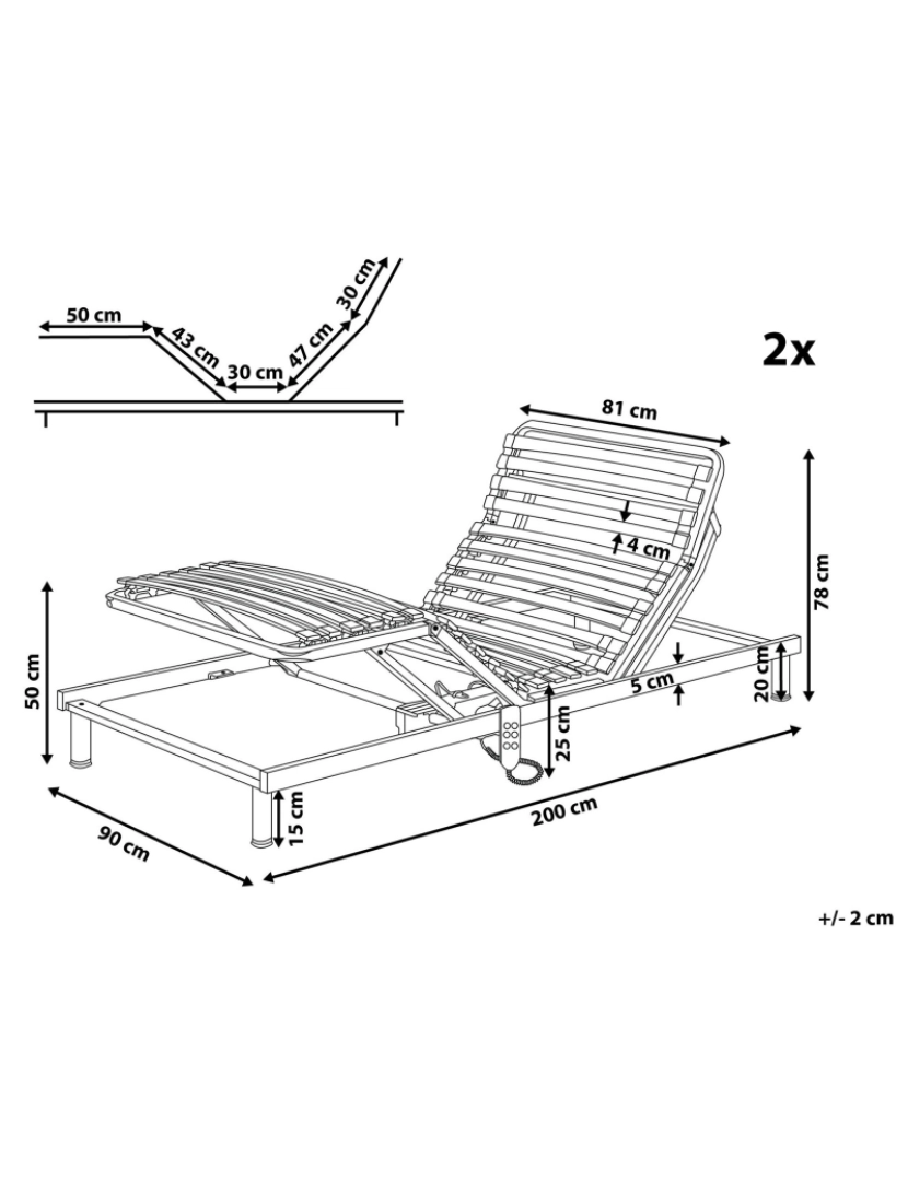 imagem de Estrado ajustável eletricamente Conjunto de 2 180 x 200 cm COMFORT2