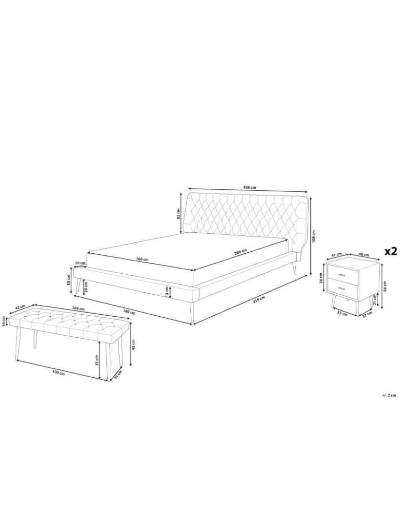 imagem de Conjunto creme de 4 peças com cama para quarto de dormir 160 x 200 cm ESSONNE3