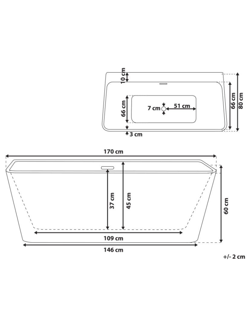 imagem de Banheira para parede em acrílico branco 170 x 80 cm HASSEL3