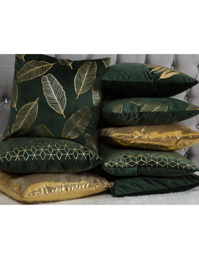 Beliani - Conjunto de 2 almofadas Veludo Verde escuro FERN 45 x 45 cm