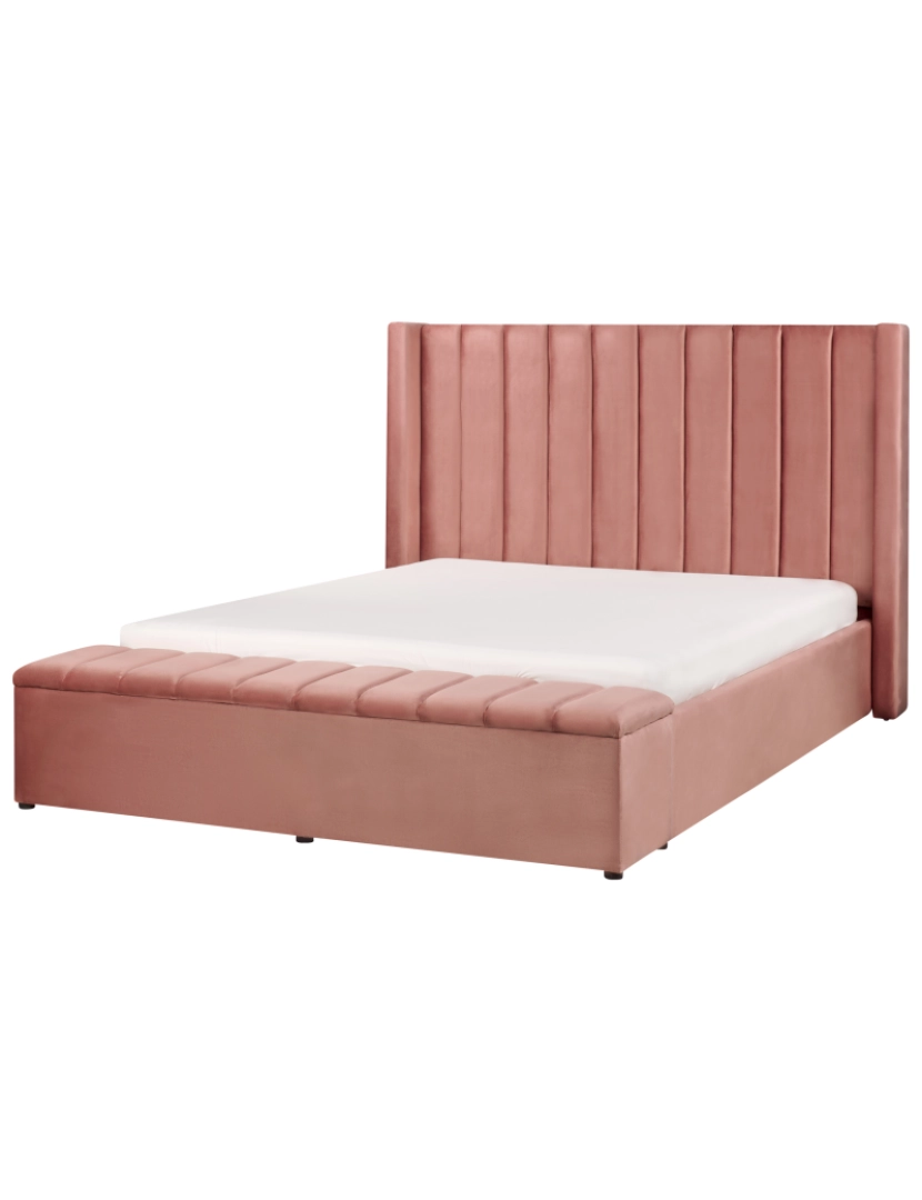 imagem de Cama de casal com arrumação em veludo rosa 160 x 200 cm NOYERS4