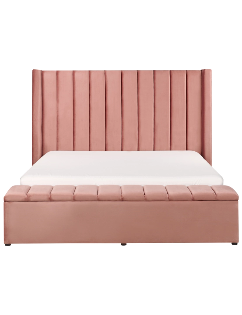 imagem de Cama de casal com arrumação em veludo rosa 160 x 200 cm NOYERS6