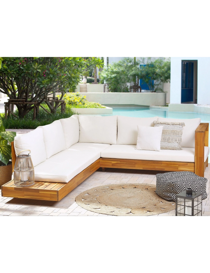 Beliani - Conjunto lounge Esquerdo Madeira de acácia Branco creme MARETTIMO