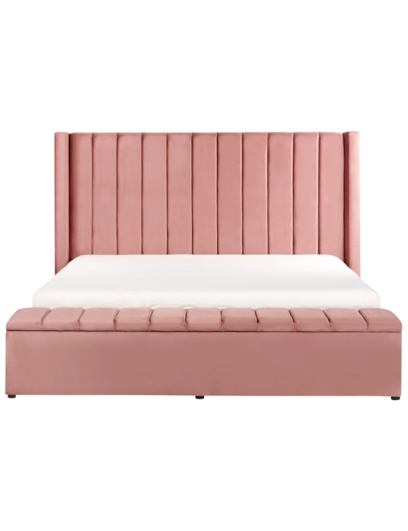 imagem de Cama de casal com arrumação em veludo rosa 180 x 200 cm NOYERS4