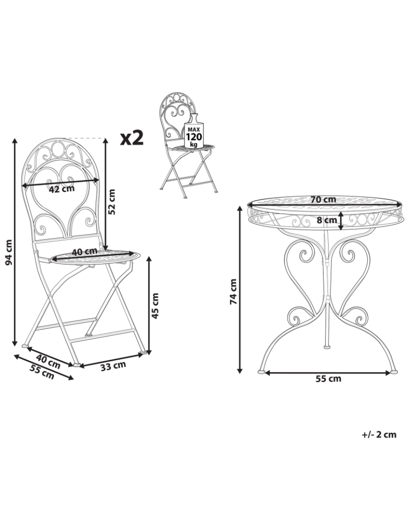 imagem de Conjunto de mesa e cadeiras Metal Rosa ALBINIA2