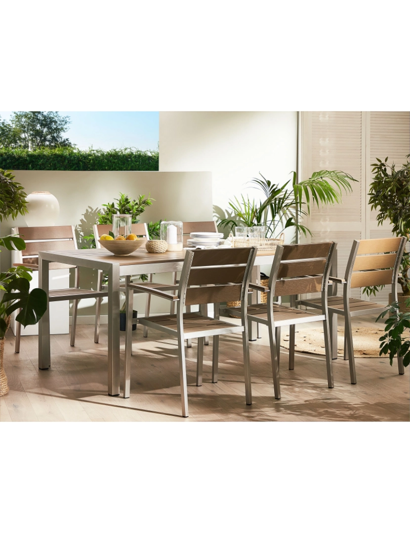 imagem de Mesa de jardim 180 x 90 cm Material sintético Castanho claro VERNIO1