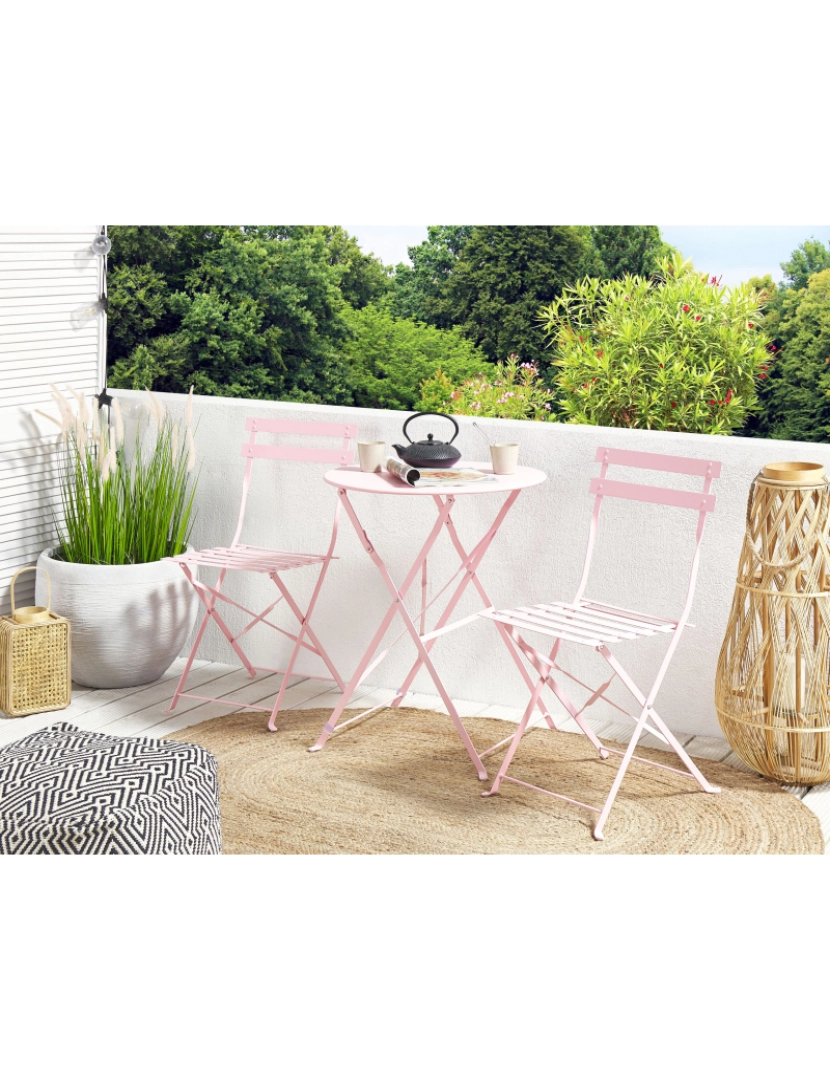 Beliani - Conjunto de mesa e cadeiras Metal Rosa pastel FIORI