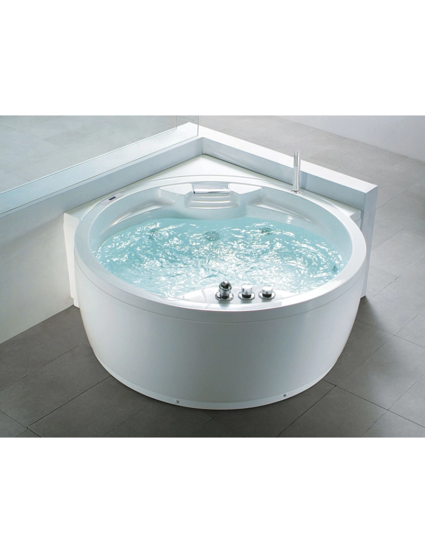 Beliani - Banheira de hidromassagem de canto em acrílico branco com LED e coluna Bluetooth 182 x 150 cm MILANO