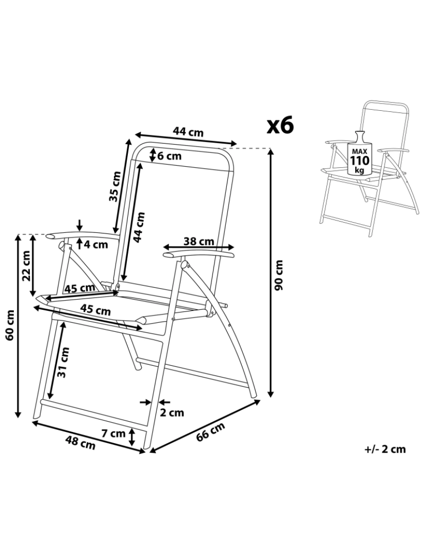 imagem de Cadeira de jardim Conjunto de 6 Metal Preto LIVO3