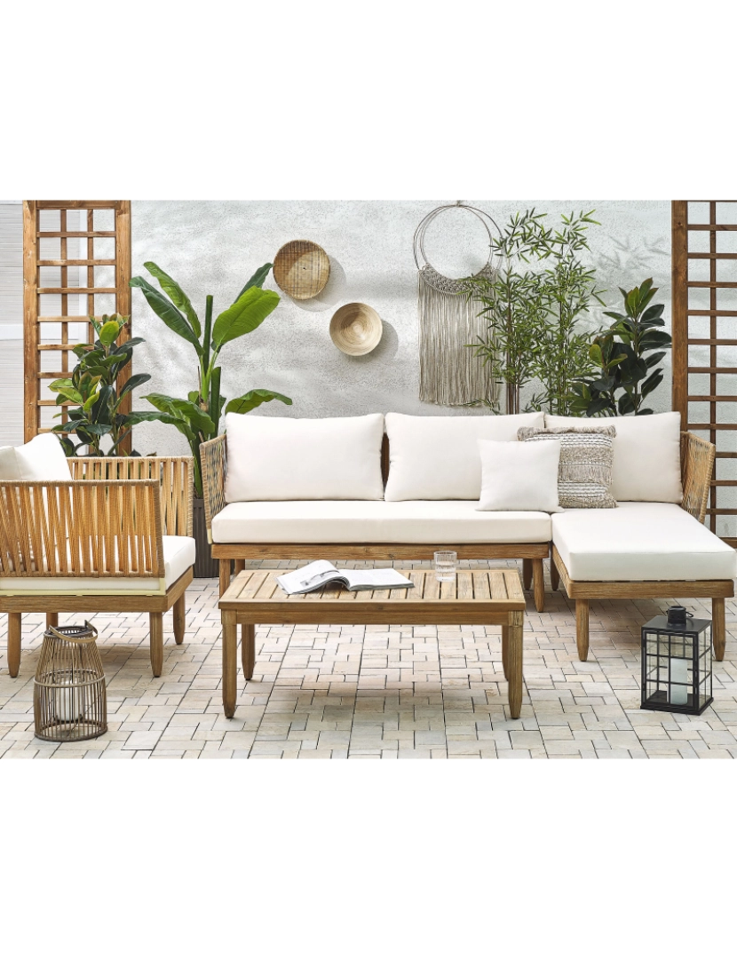 imagem de Conjunto lounge Esquerdo Madeira de acácia Branco creme CREMONA1