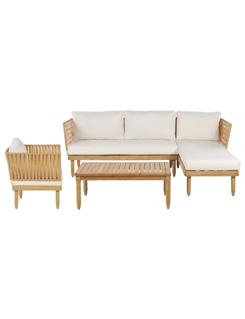 imagem de Conjunto lounge Esquerdo Madeira de acácia Branco creme CREMONA2