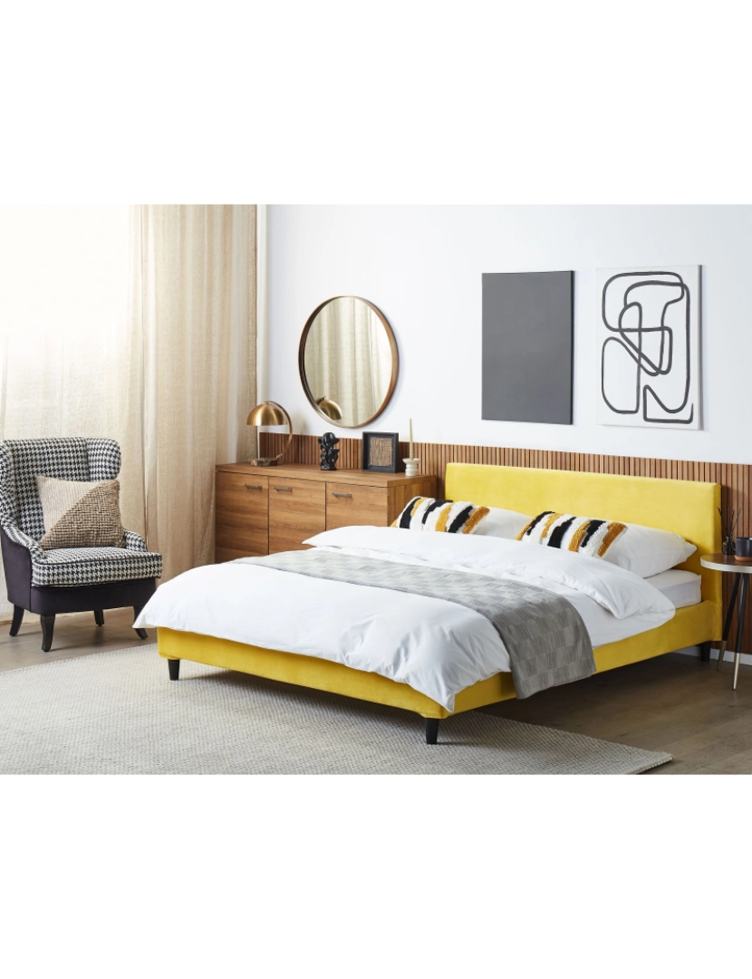 imagem de Cama de casal em veludo amarelo 160 x 200 cm FITOU1