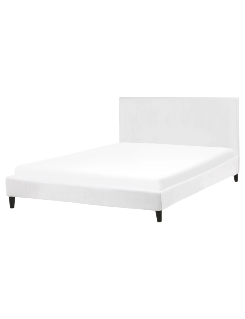 imagem de Cama de casal em veludo branco 160 x 200 cm FITOU2