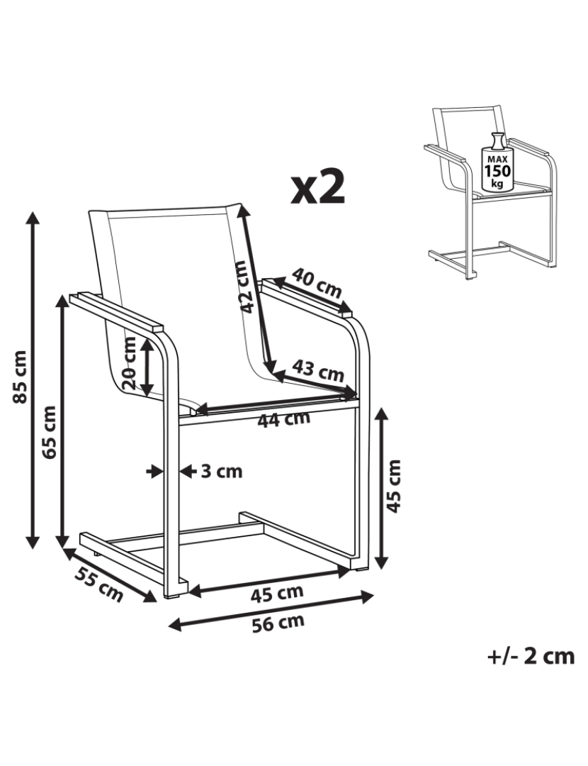 imagem de Cadeira de jardim Conjunto de 2 Aço inoxidável Cinzento COSOLETO2