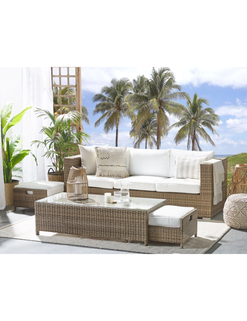 Beliani - Conjunto lounge Ratan sintético Branco BELLUNO