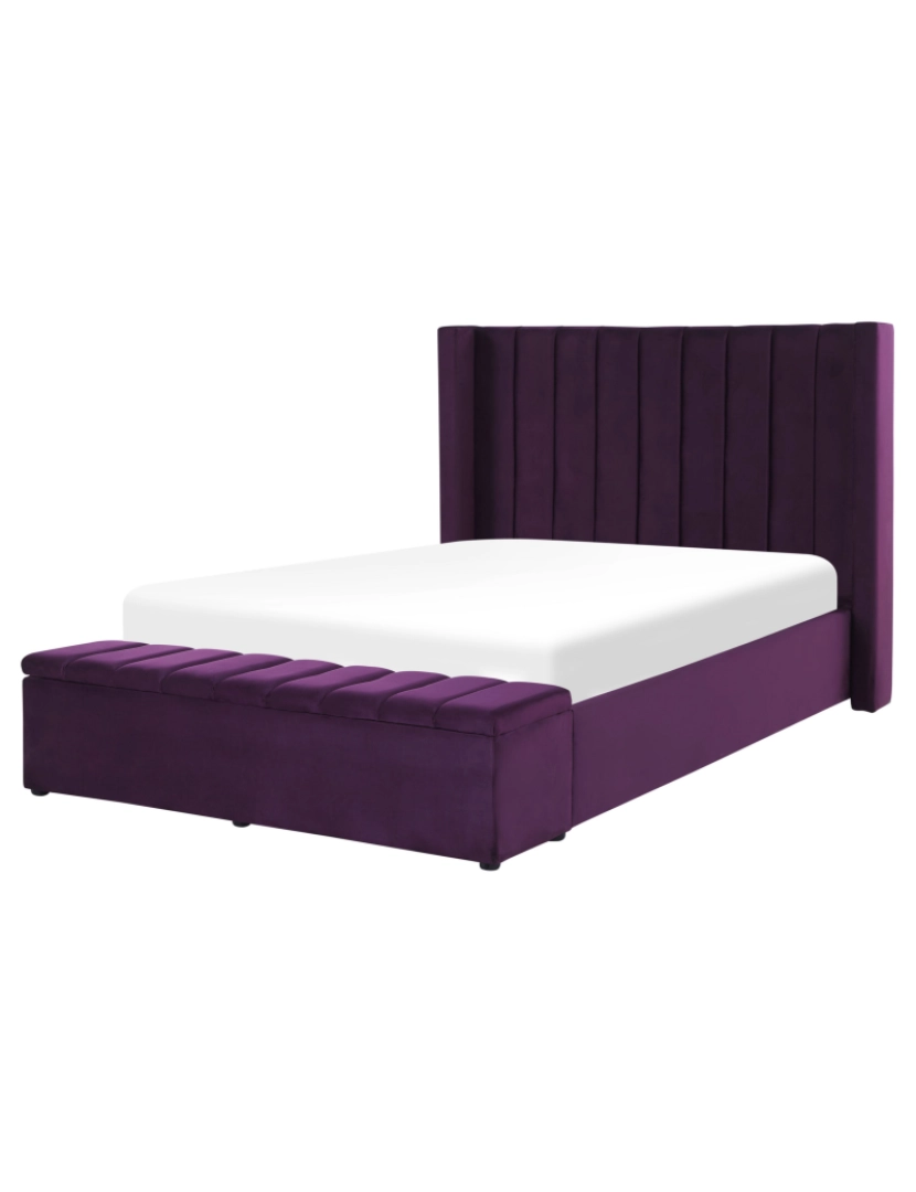 imagem de Cama de casal com arrumação em veludo roxo 140 x 200 cm NOYERS4