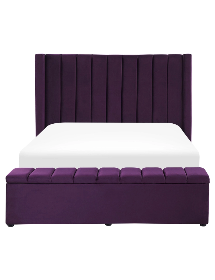 imagem de Cama de casal com arrumação em veludo roxo 140 x 200 cm NOYERS5