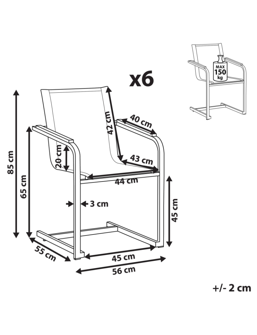 imagem de Cadeira de jardim Conjunto de 6 Aço inoxidável Cinzento COSOLETO3