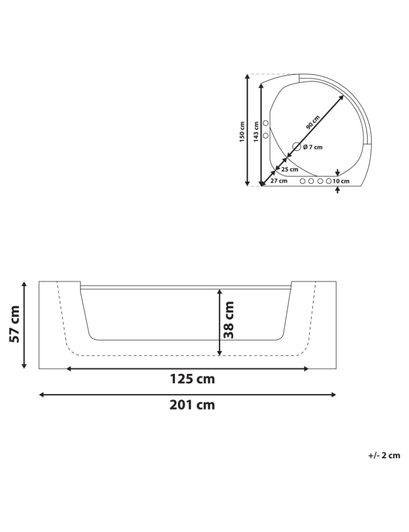 imagem de Banheira de hidromassagem de canto em acrílico branco com LED 201 x 150 cm MANGLE3