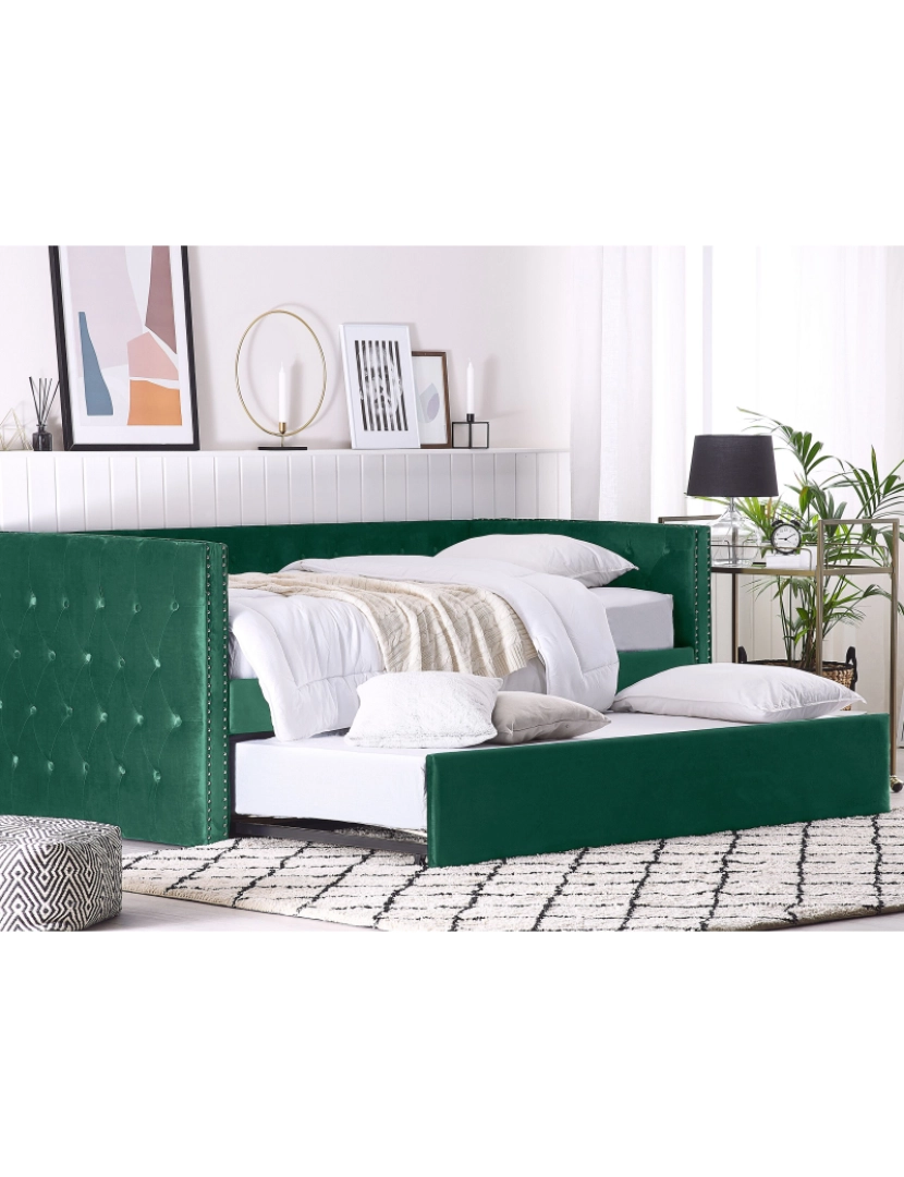 Beliani - Cama dupla em veludo verde esmeralda 90 x 200 cm GASSIN