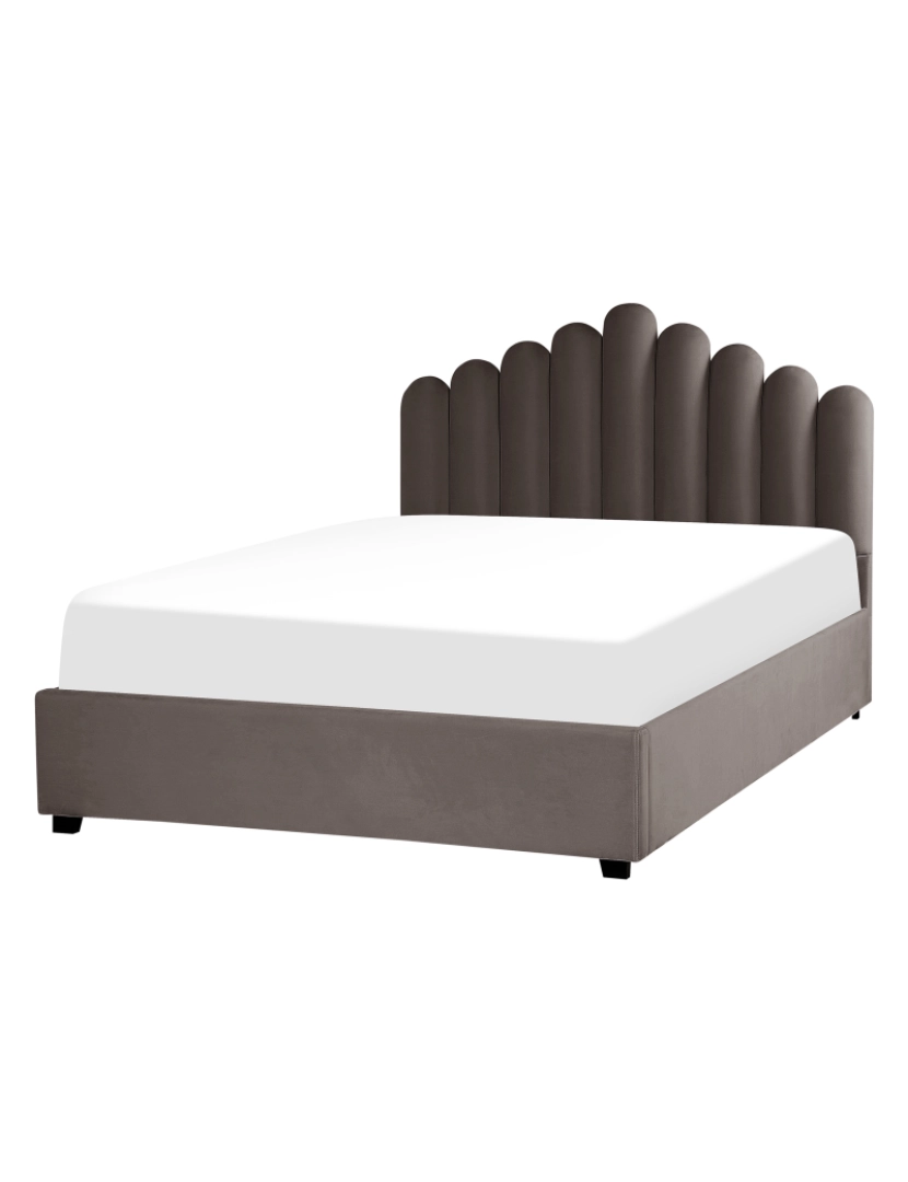 imagem de Cama de casal com arrumação em veludo taupe 140 x 200 cm VINCENNES4