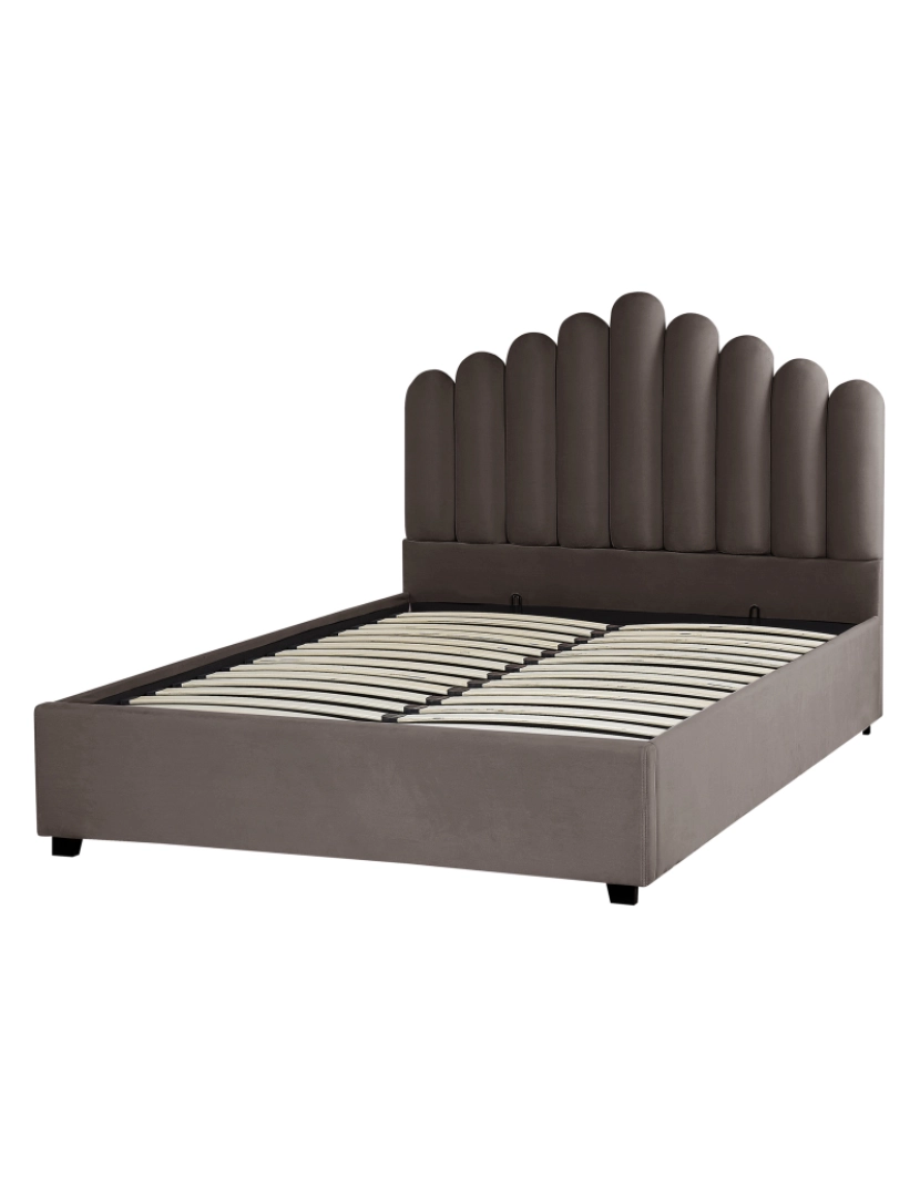 imagem de Cama de casal com arrumação em veludo taupe 140 x 200 cm VINCENNES7