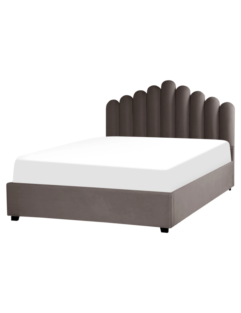 imagem de Cama de casal com arrumação em veludo taupe 160 x 200 cm VINCENNES4