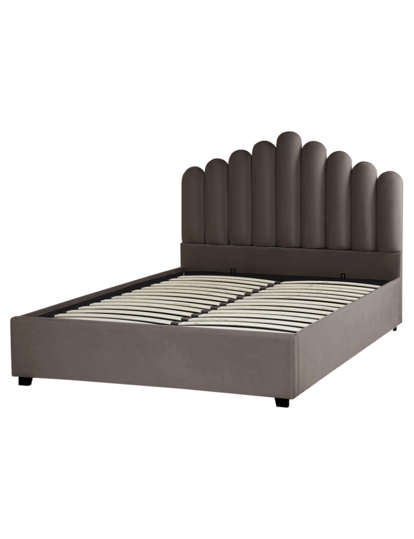 imagem de Cama de casal com arrumação em veludo taupe 160 x 200 cm VINCENNES7