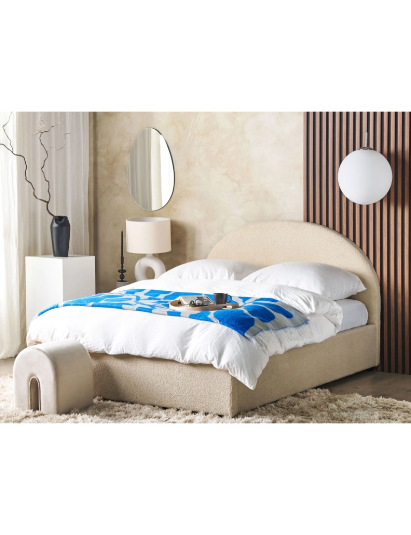 Beliani - Cama de casal com arrumação em tecido bouclé creme 160 x 200 cm VAUCLUSE