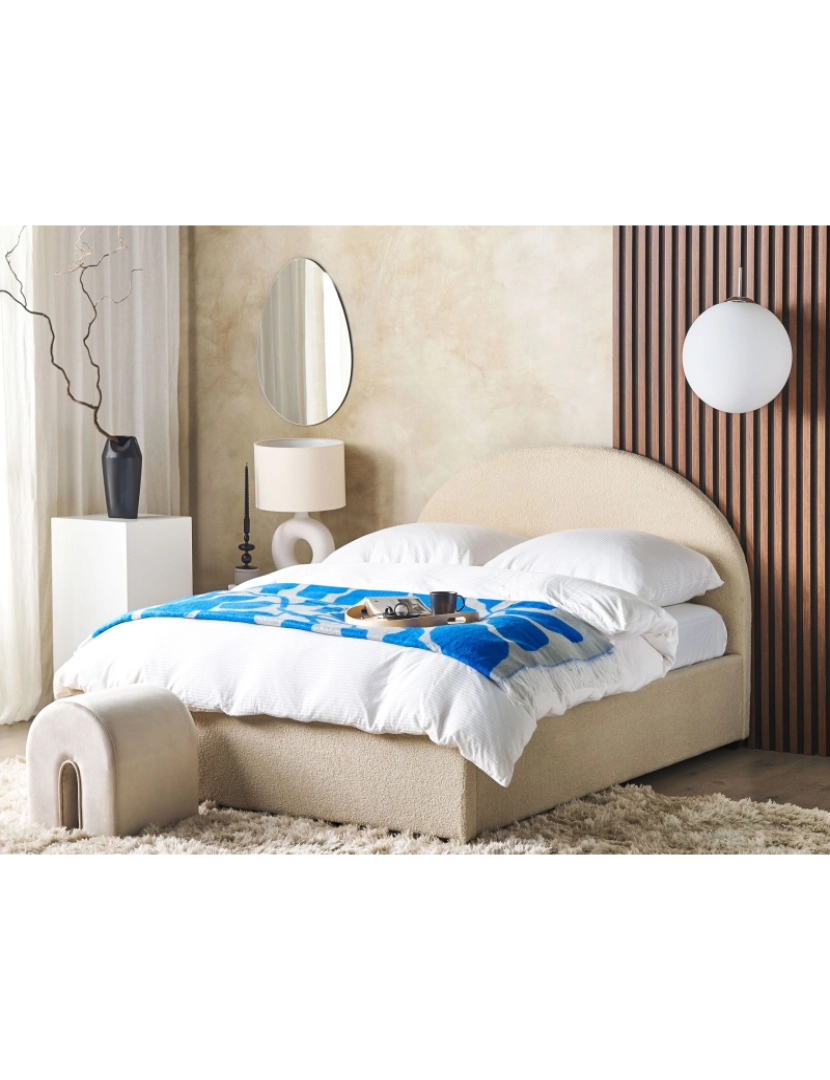 Beliani - Cama de casal com arrumação em tecido bouclé creme 140 x 200 cm VAUCLUSE