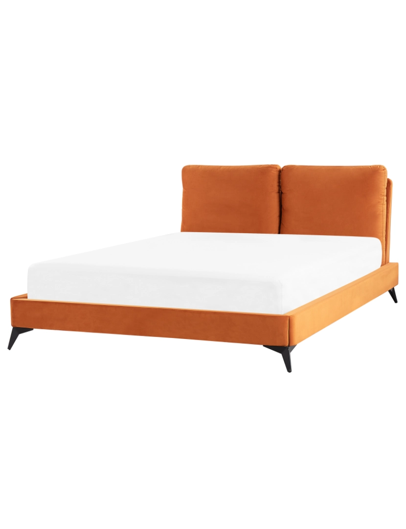 imagem de Cama de casal em veludo laranja 160 x 200 cm MELLE2