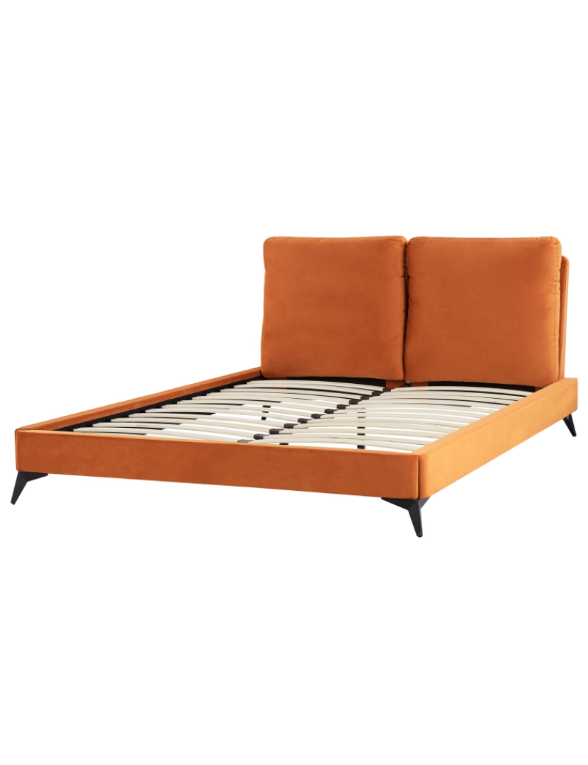 imagem de Cama de casal em veludo laranja 160 x 200 cm MELLE6