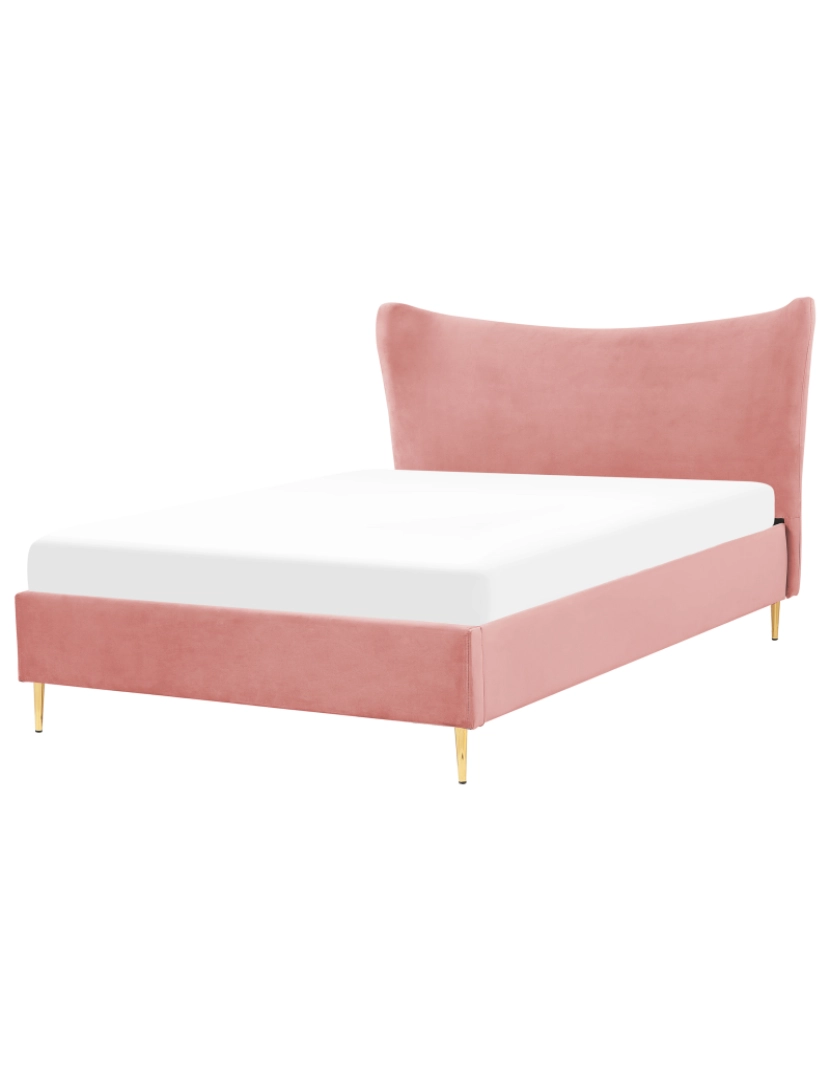 imagem de Cama de casal em veludo rosa 140 x 200 cm CHALEIX2