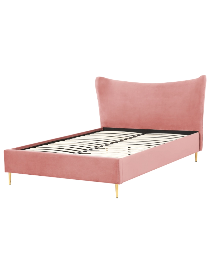 imagem de Cama de casal em veludo rosa 140 x 200 cm CHALEIX5