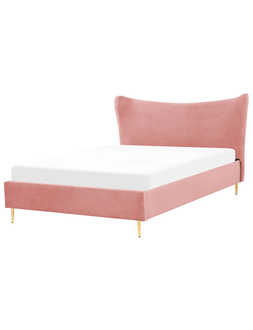 imagem de Cama de casal em veludo rosa 160 x 200 cm CHALEIX2