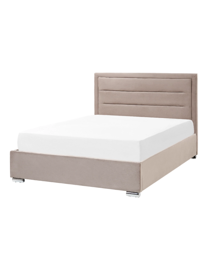 imagem de Cama de casal com arrumação em veludo taupe 140 x 200 cm ROUEN4