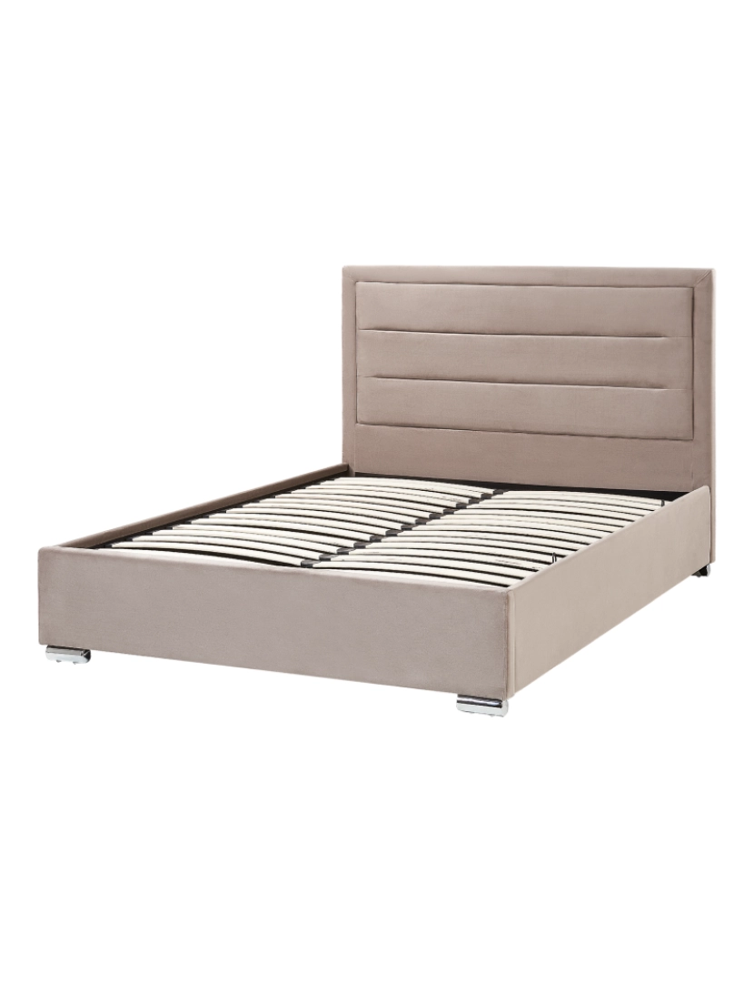 imagem de Cama de casal com arrumação em veludo taupe 140 x 200 cm ROUEN6