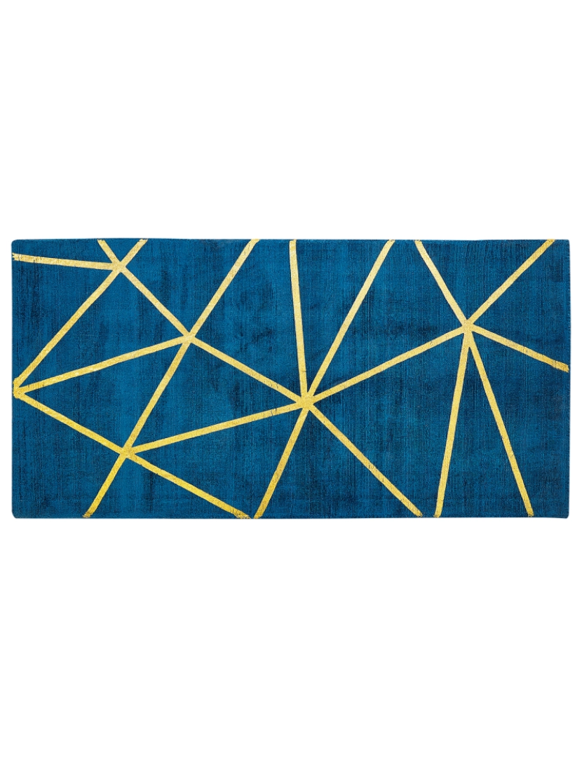 imagem de Tapete em viscose azul marinho e dourado com padrão geométrico 80 x 150 cm HAVZA2