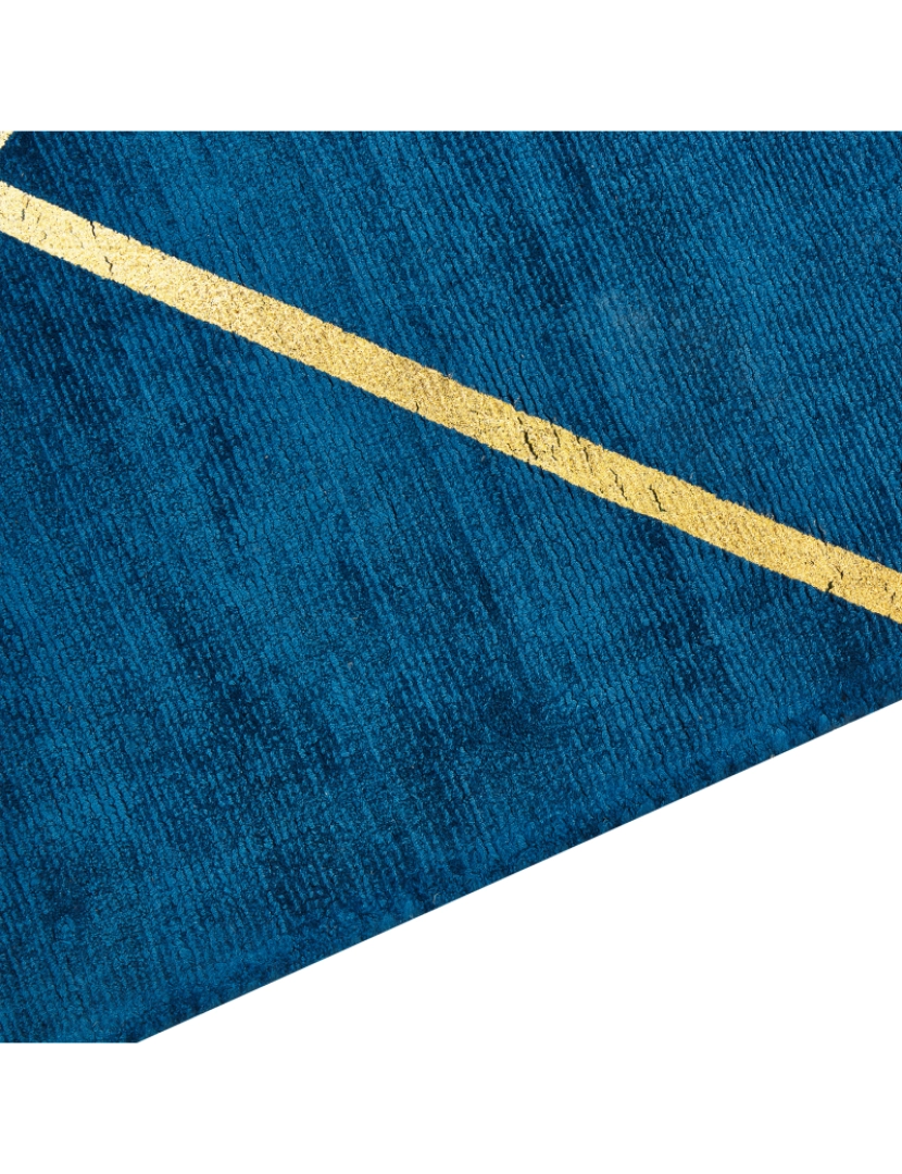 imagem de Tapete em viscose azul marinho e dourado com padrão geométrico 80 x 150 cm HAVZA6