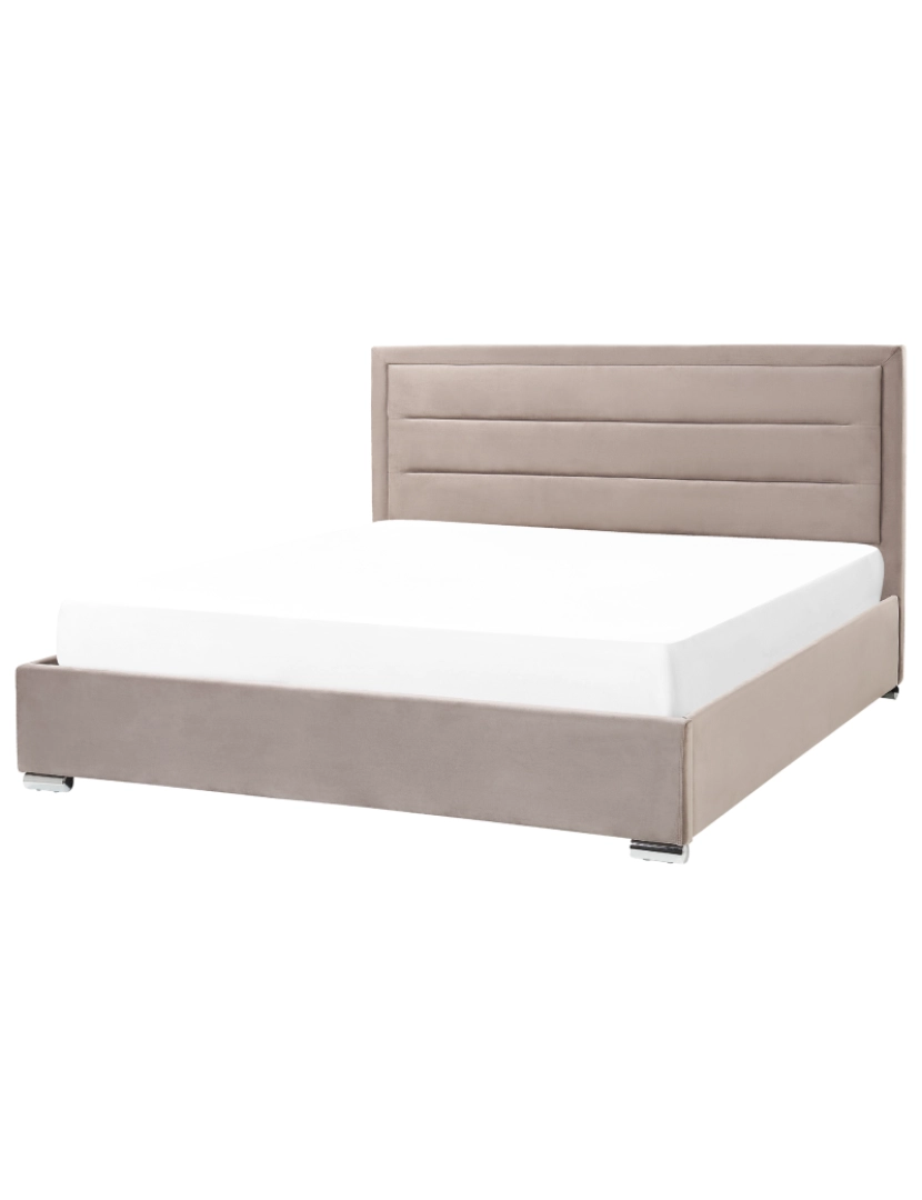 imagem de Cama de casal com arrumação em veludo taupe 180 x 200 cm ROUEN2