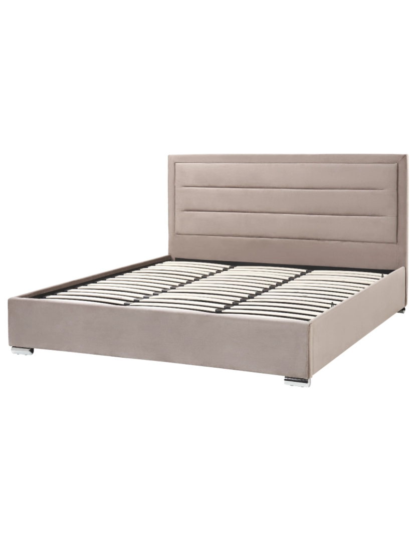 imagem de Cama de casal com arrumação em veludo taupe 180 x 200 cm ROUEN4