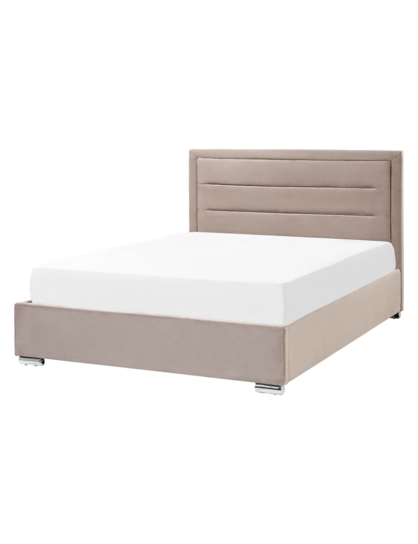 imagem de Cama de casal com arrumação em veludo taupe 160 x 200 cm ROUEN4