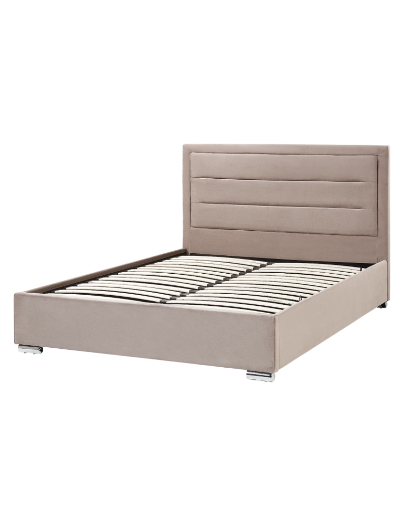 imagem de Cama de casal com arrumação em veludo taupe 160 x 200 cm ROUEN6