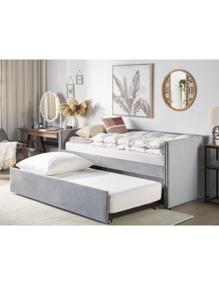 Beliani - Cama dupla em veludo cinzento claro 90 x 200 cm TROYES