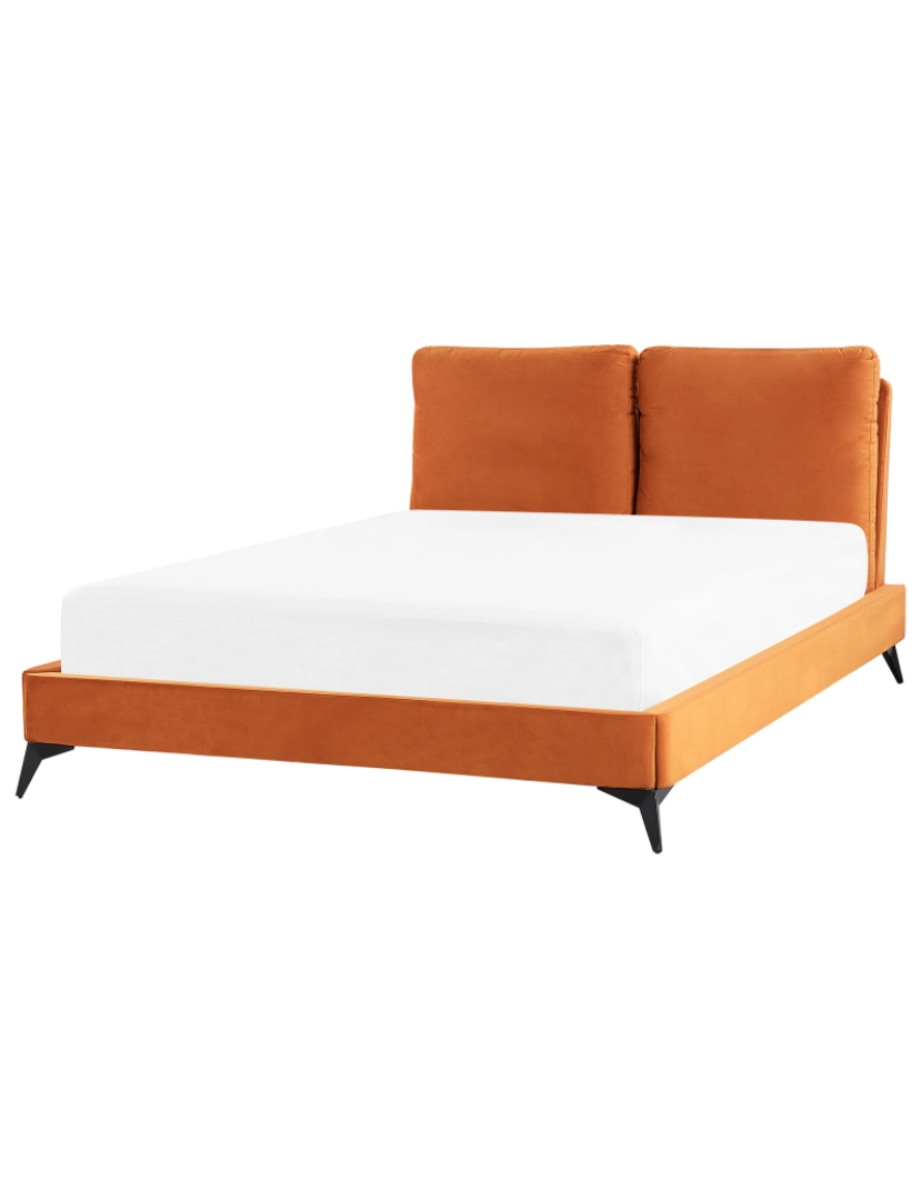 imagem de Cama de casal em veludo laranja 140 x 200 cm MELLE2