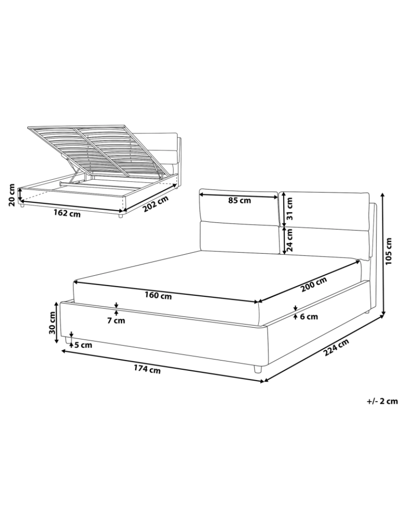 imagem de Cama de casal com arrumação em veludo creme claro 160 x 200 cm BATILLY3