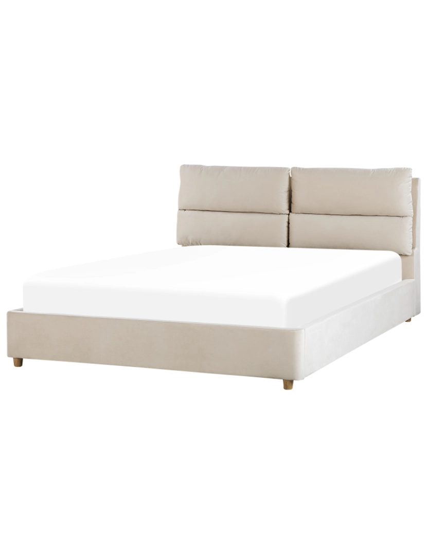 imagem de Cama de casal com arrumação em veludo creme claro 160 x 200 cm BATILLY4