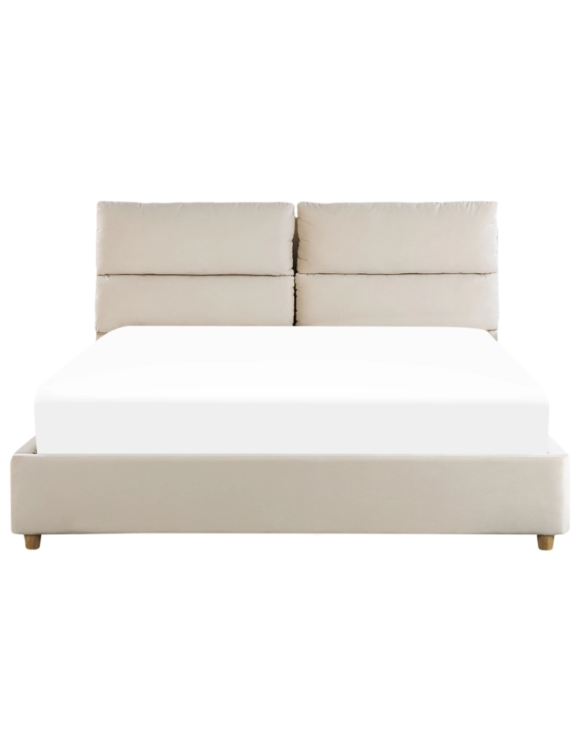 imagem de Cama de casal com arrumação em veludo creme claro 160 x 200 cm BATILLY5