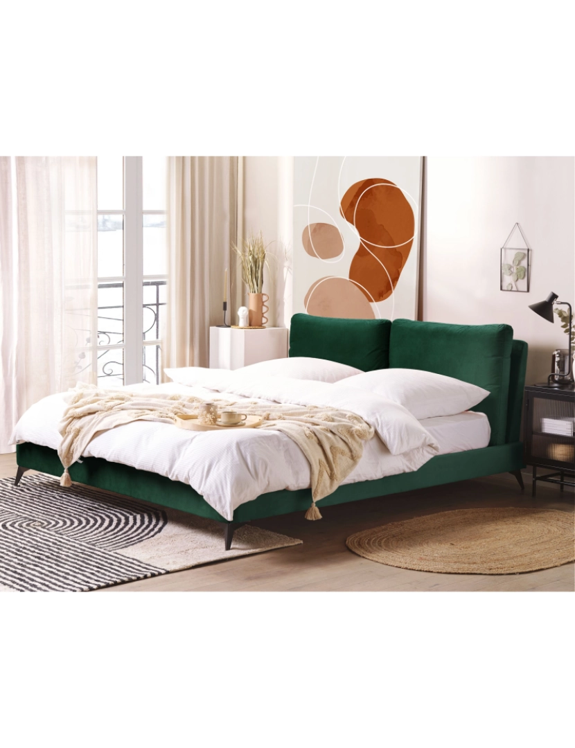 imagem de Cama de casal em veludo verde esmeralda 180 x 200 cm MELLE1