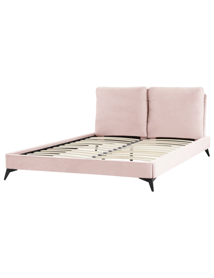 imagem de Cama de casal em veludo rosa 160 x 200 cm MELLE6